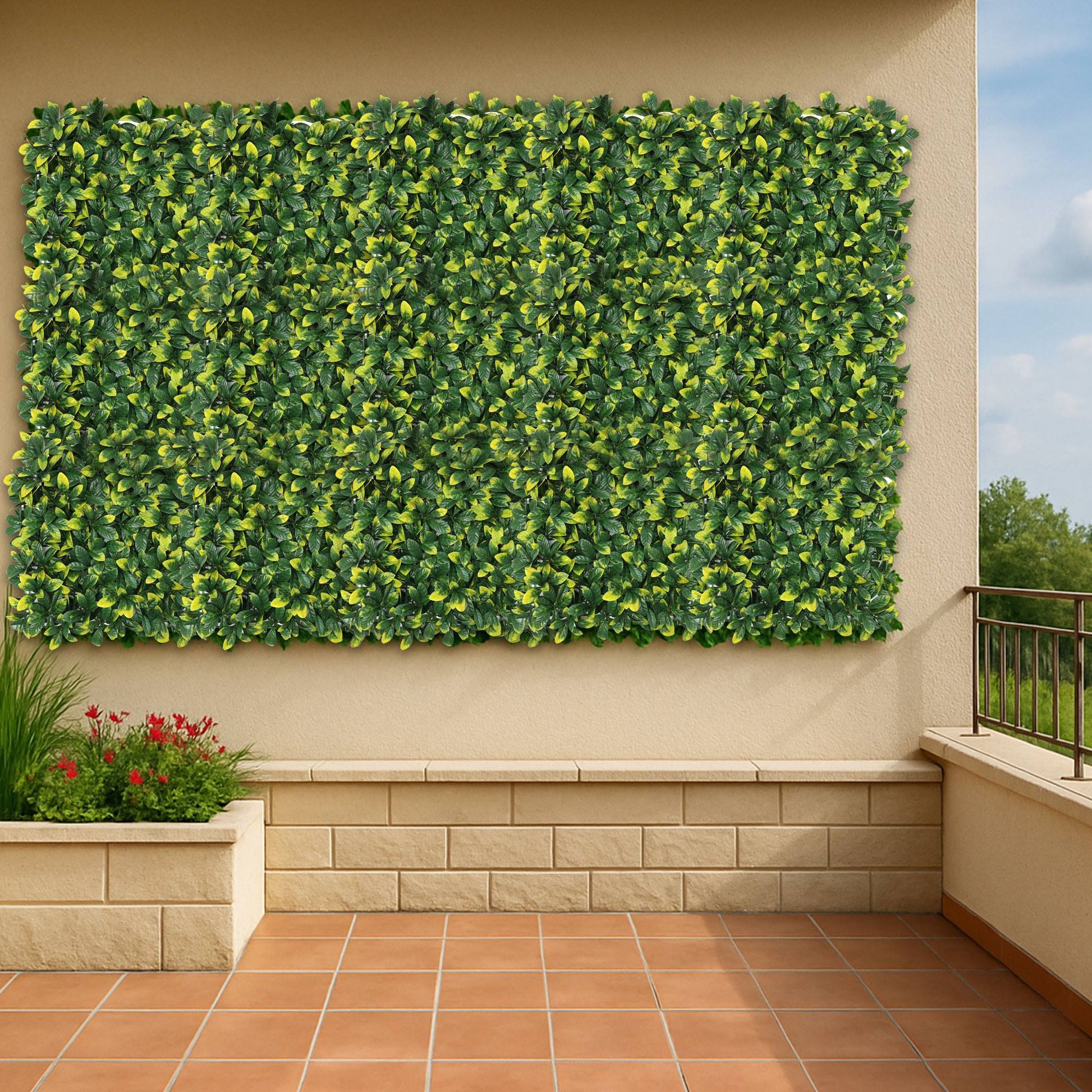 Jardín Vertical Artificial 100x100cm Well Home Hojas Verdes Y Amarillas_3