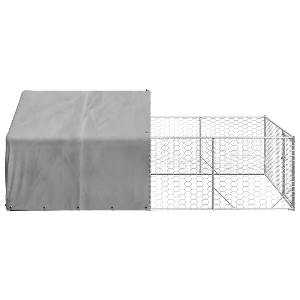 Caseta Perros Exterior Con Corral 4x2x1,5 M Acero Galvanizado_3