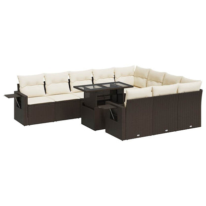 Set De Sofás De Jardín 11 Pzas Cojines Ratán Sintético Marrón / Vetonek_2