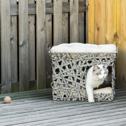 Pawhut Cesta De Ratán Para Gatos 2 Pisos Con 2 Cojines Estructura De Metal_1