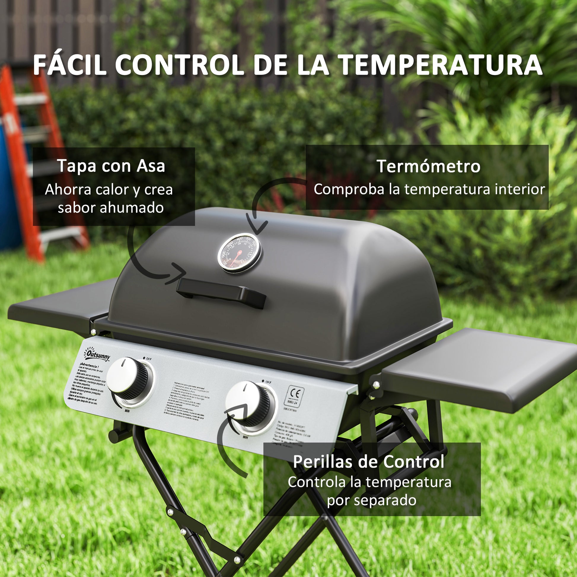 Outsunny Barbacoa De Gas Con 2 Quemadores De Acero Inoxidable 5,6 Kw Con Ruedas_5
