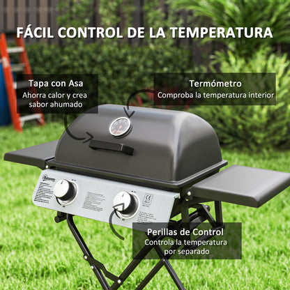 Outsunny Barbacoa De Gas Con 2 Quemadores De Acero Inoxidable 5,6 Kw Con Ruedas_5