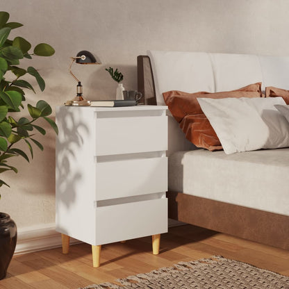 Mesitas De Noche 2 Uds Patas Madera Maciza Blanco 40x35x69 Cm_0