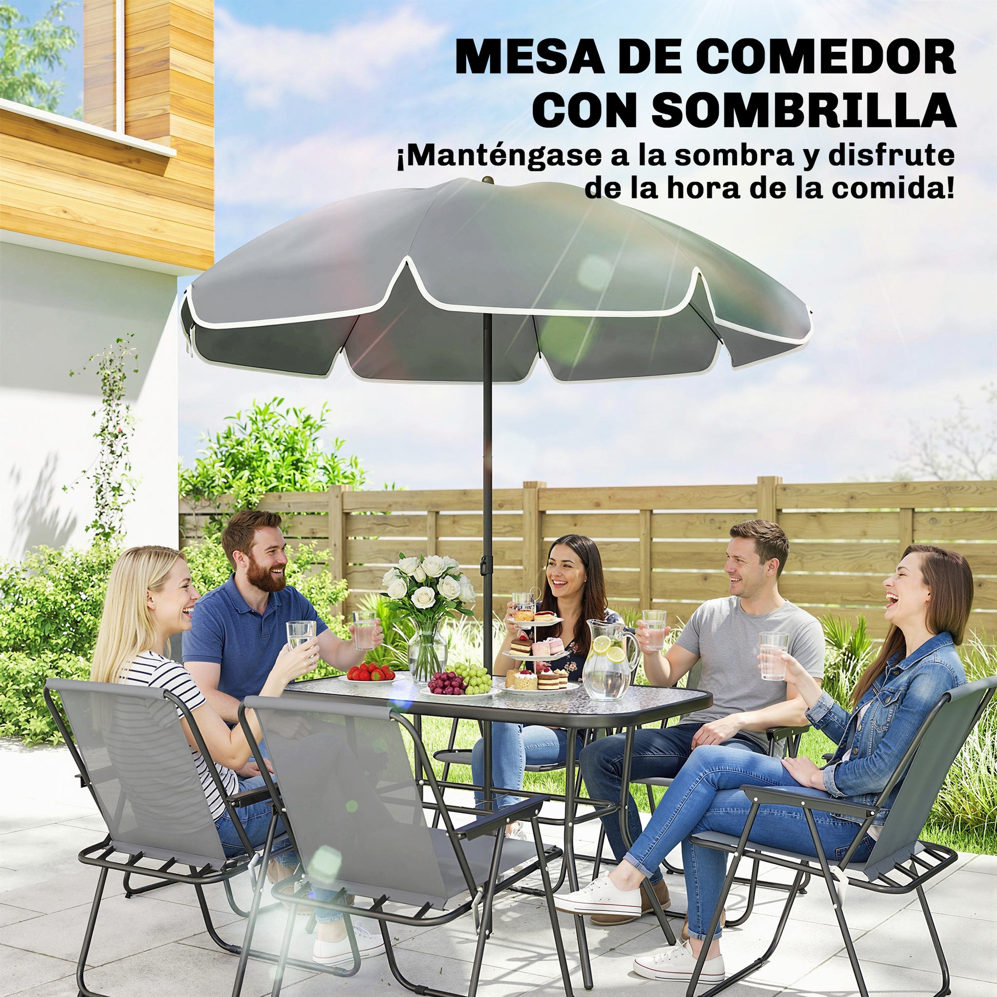 Outsunny Conjunto De Mesa Y Sillas Jardín De 8 Piezas Gris_5