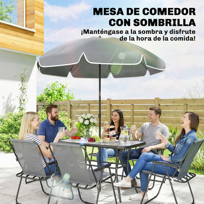Outsunny Conjunto De Mesa Y Sillas Jardín De 8 Piezas Gris_5