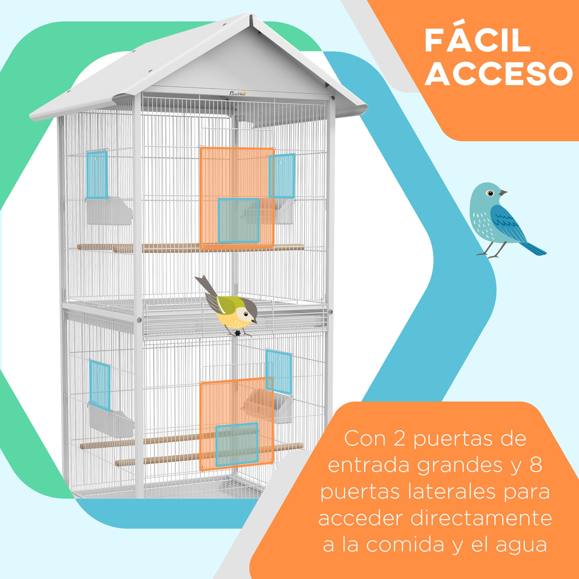 Pawhut Jaula Para Pájaros Grande De 2 Pisos 78x75x168 Cm Blanco_4