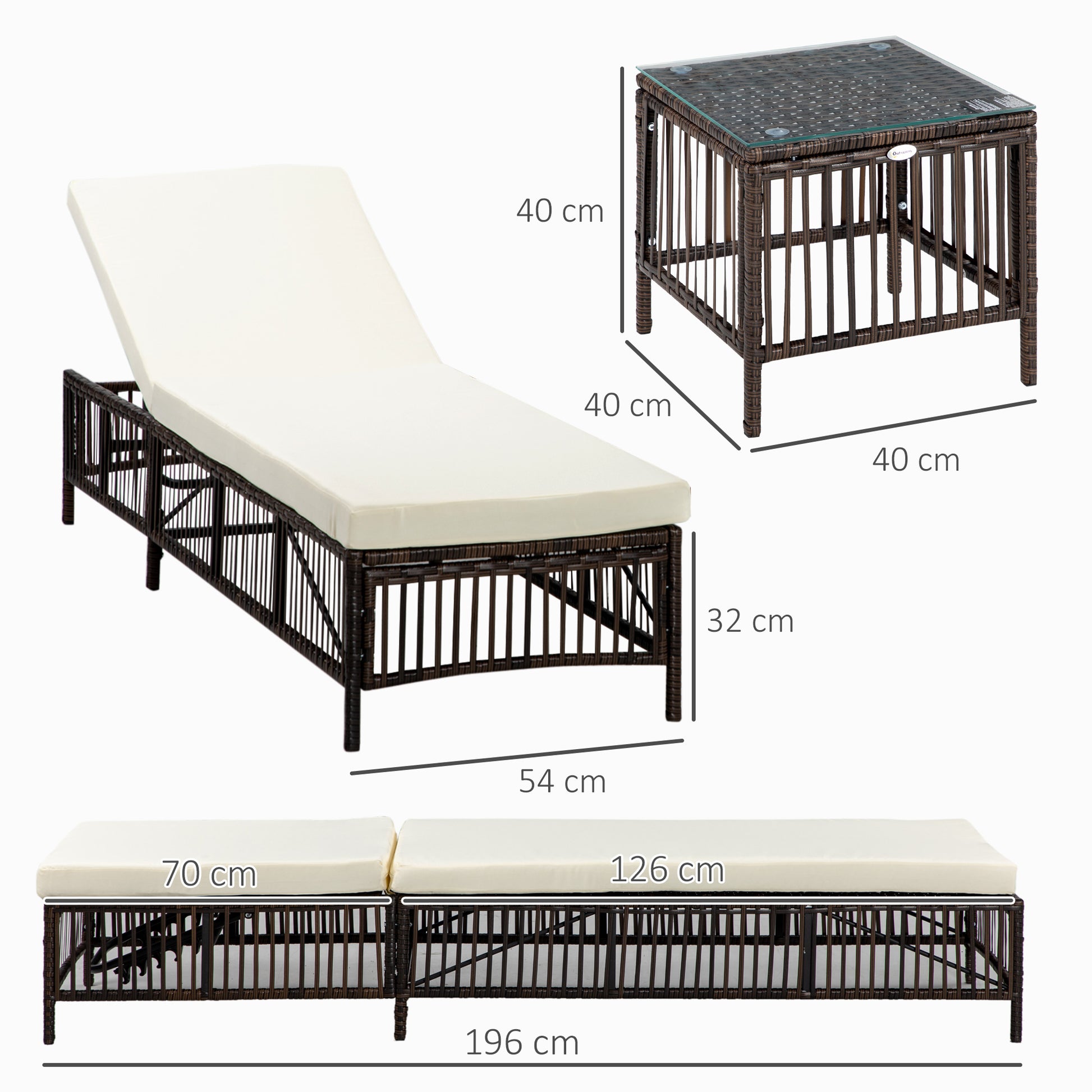 Outsunny Conjunto De 2 Tumbonas De Ratán Con Mesa De Centro Marrón_2