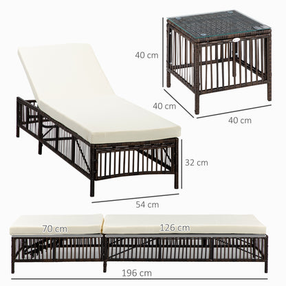 Outsunny Conjunto De 2 Tumbonas De Ratán Con Mesa De Centro Marrón_2