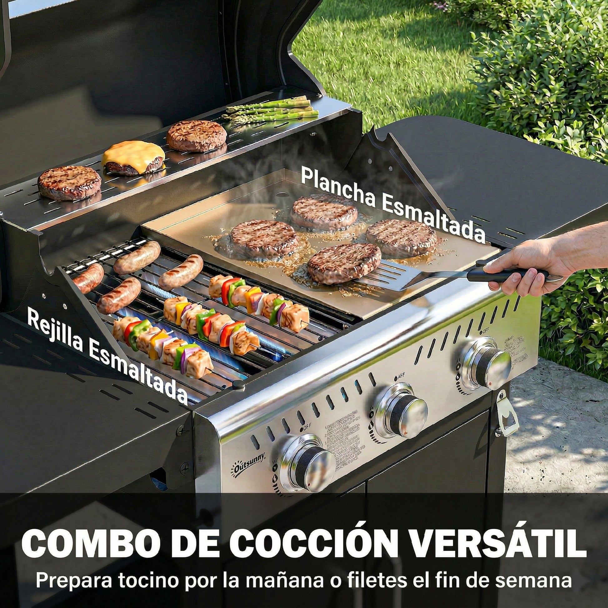 Outsunny Barbacoa De Gas Bbq Gas Portátil Con 3 Quemadores 7_3
