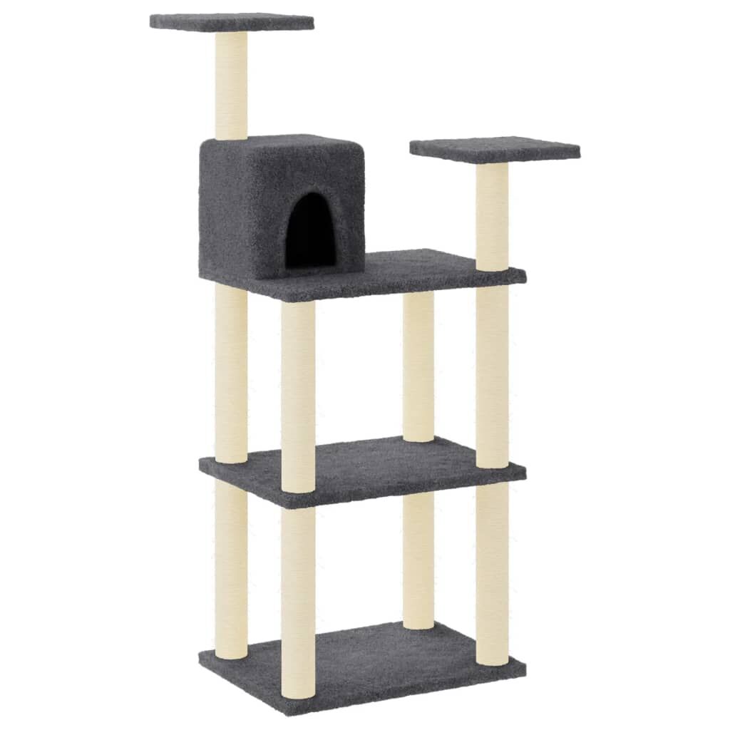 Vidaxl Rascador Para Gatos Con Postes De Sisal Gris Oscuro 118,5 Cm_0