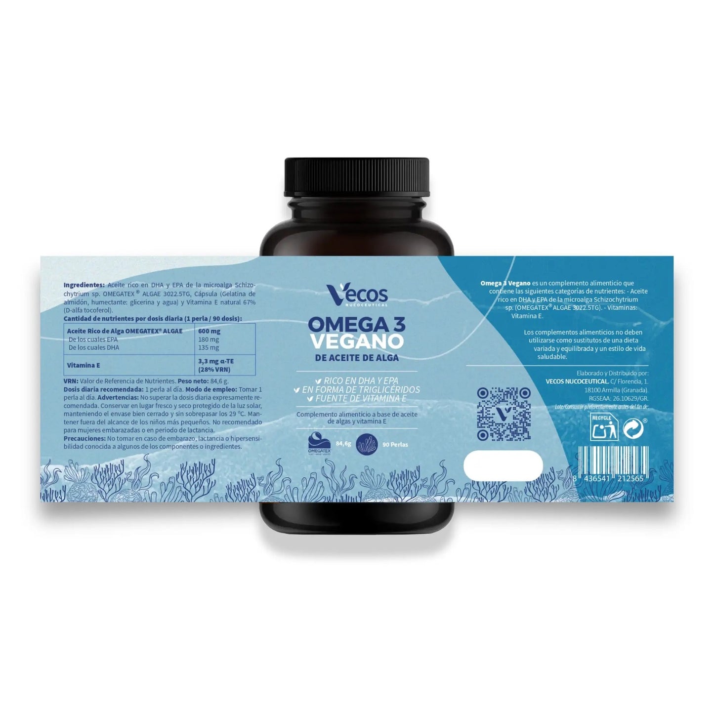 Omega 3 vegano de aceite de alga Vecos 90 perlas