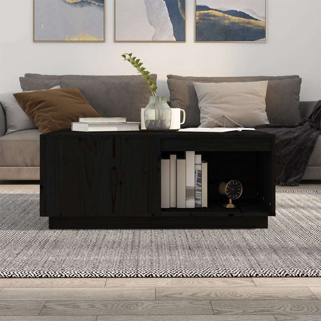 Mesa De Centro Madera Maciza De Pino Negro 100x101x40,5 Cm_1