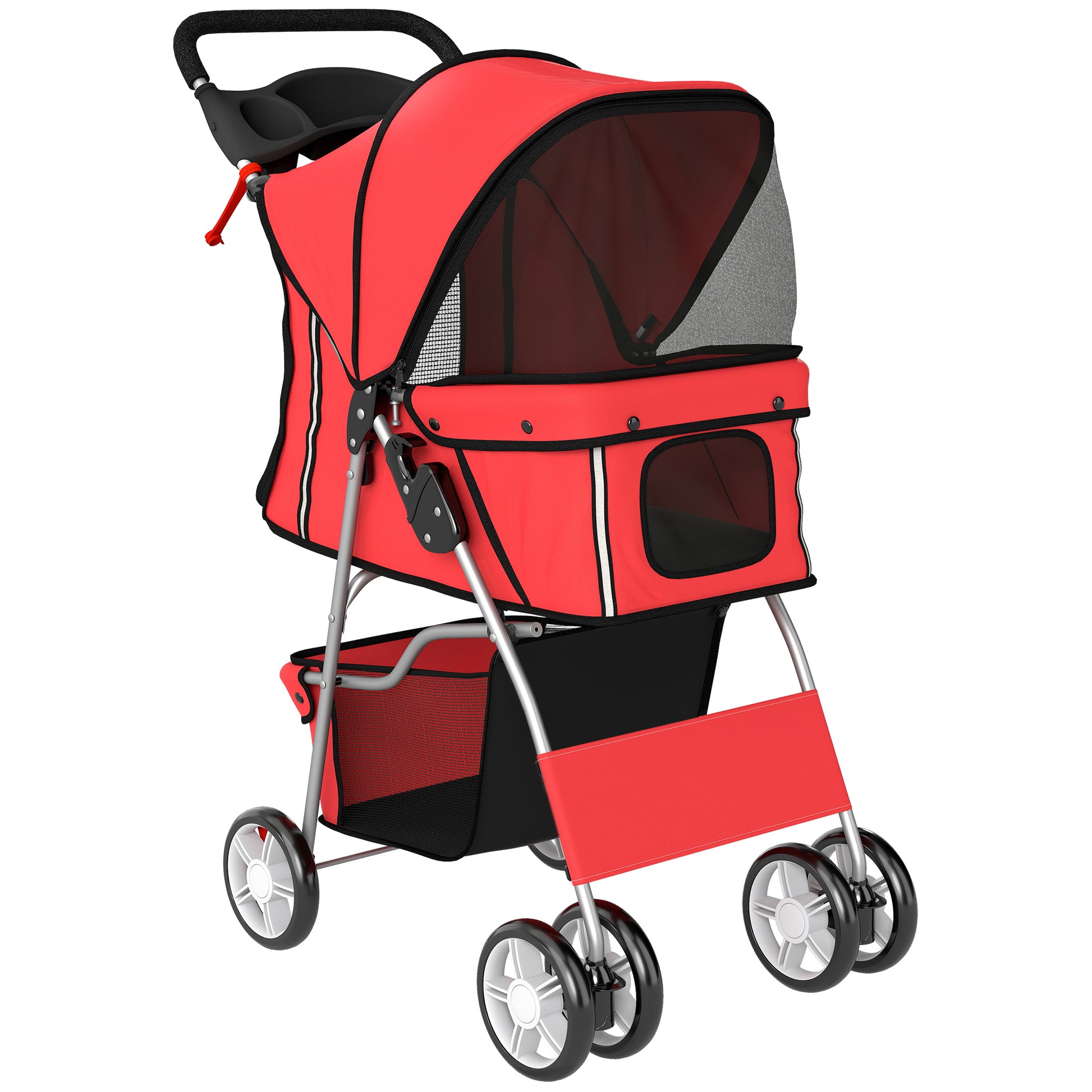 Pawhut Carrito Para Perros Plegable Con Cesta De Almacenaje 77x44x102 Cm Rojo_0
