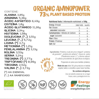 Pack 2x Organic aminopower proteína vegana 73% Cacao Energy Feelings 1 kg