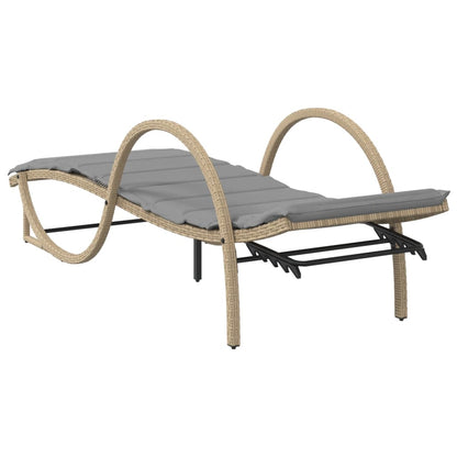 Tumbona Con Cojín Ratán Sintético Beige 60x199x42 Cm / Vetonek_5