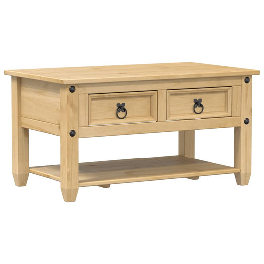 Mesa De Centro Cajones Corona Madera Maciza De Pino 85x50x45 Cm_0