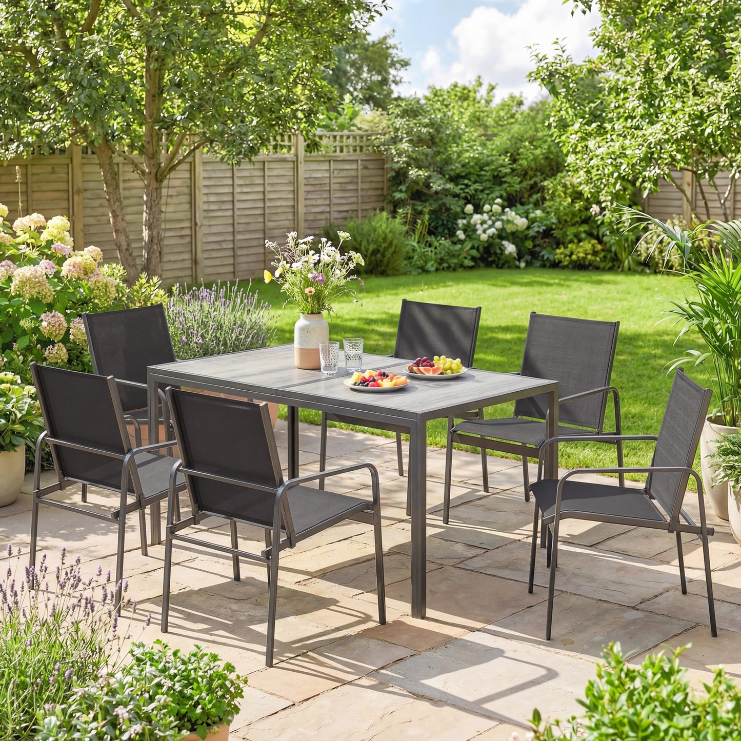 Outsunny Conjunto De Mesa Y Sillas Jardín De 7 Piezas Con Sillas Transpirables_3