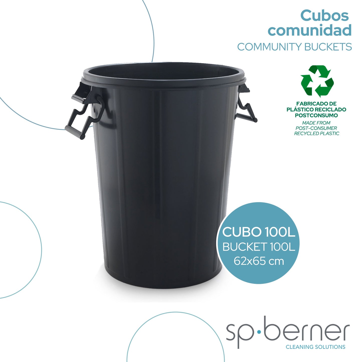 Cubo De Basura 100l Con Asas, Ideal Para Espacios Comunitarios, Sin Tapa (se Vende Por Separado)