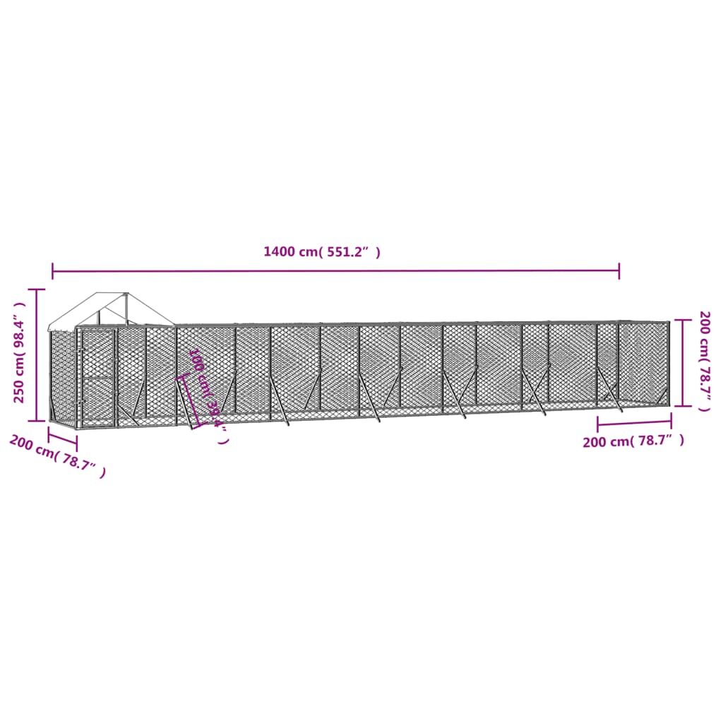Vidaxl Perrera De Exterior Con Techo Acero Galvanizado Plata 14x2x2,5m_3