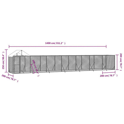 Vidaxl Perrera De Exterior Con Techo Acero Galvanizado Plata 14x2x2,5m_3