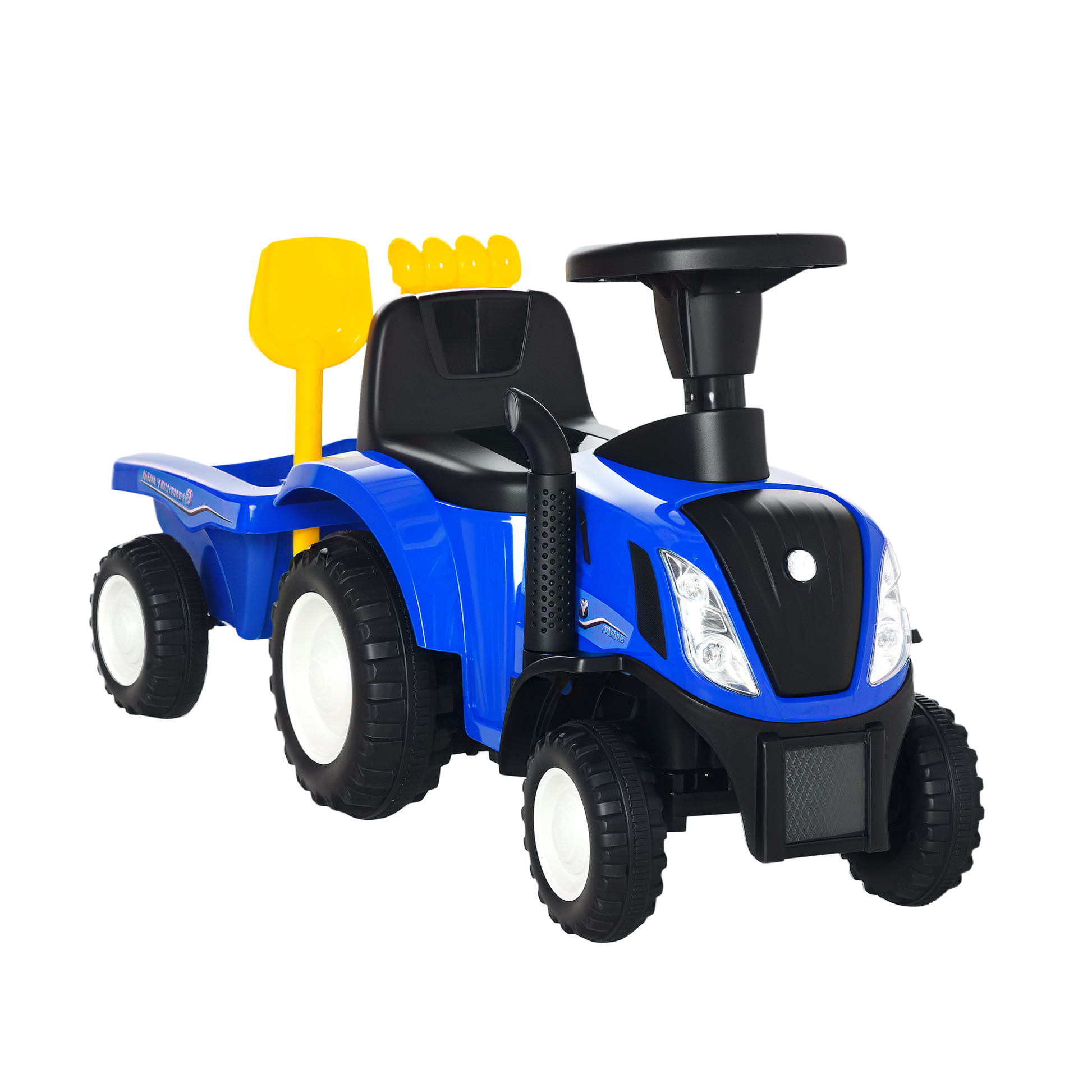 Homcom Tractor Con Remolque Para Niños 12-36 Meses Con Faros Pala Y Rastrillo_0
