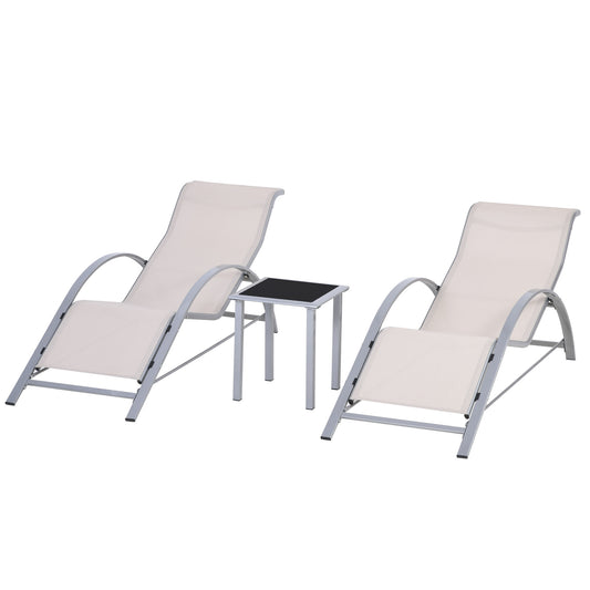 Outsunny 2 Tumbonas De Jardín 59x169x66cm Con Mesa De Café 41x41x45cm Patio_0