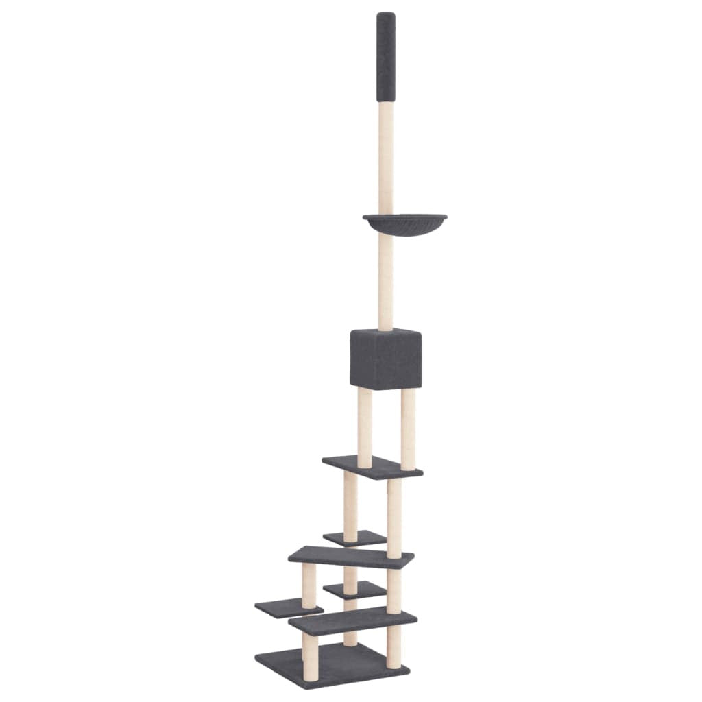 Vidaxl Árbol Rascador Gatos Suelo A Techo Gris Oscuro 268,5-294,5 Cm_4