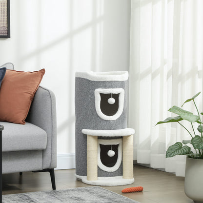 Pawhut Árbol Rascador Para Gatos 76 Cm Con Cama 2 Cuevas Postes Alfombra Gris_1