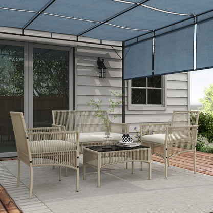 Outsunny Conjunto De Muebles De Jardín De Ratán Juego De 4 Piezas Caqui_1