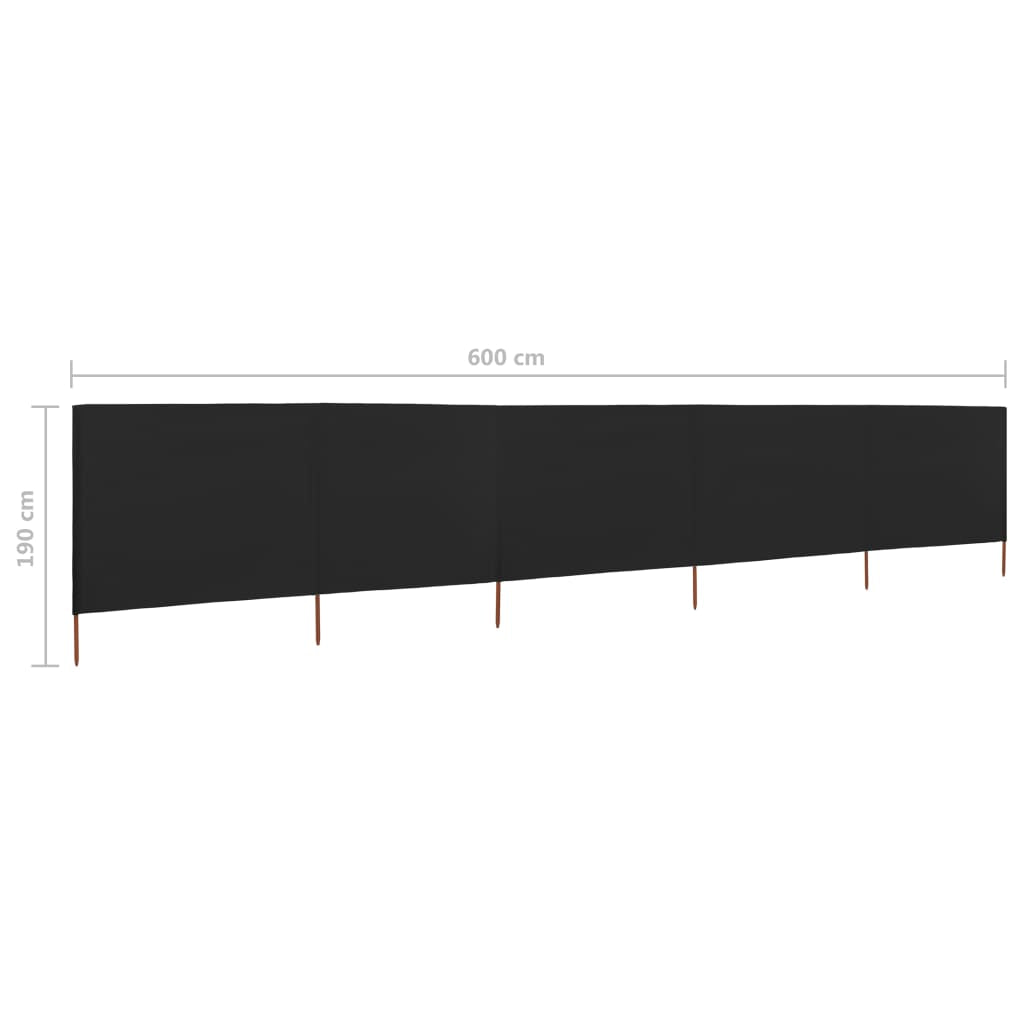 Vidaxl Paravientos De Playa De 5 Paneles Tela Negro 600x160cm_2
