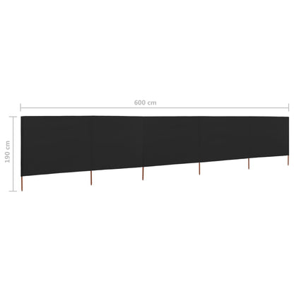 Vidaxl Paravientos De Playa De 5 Paneles Tela Negro 600x160cm_2