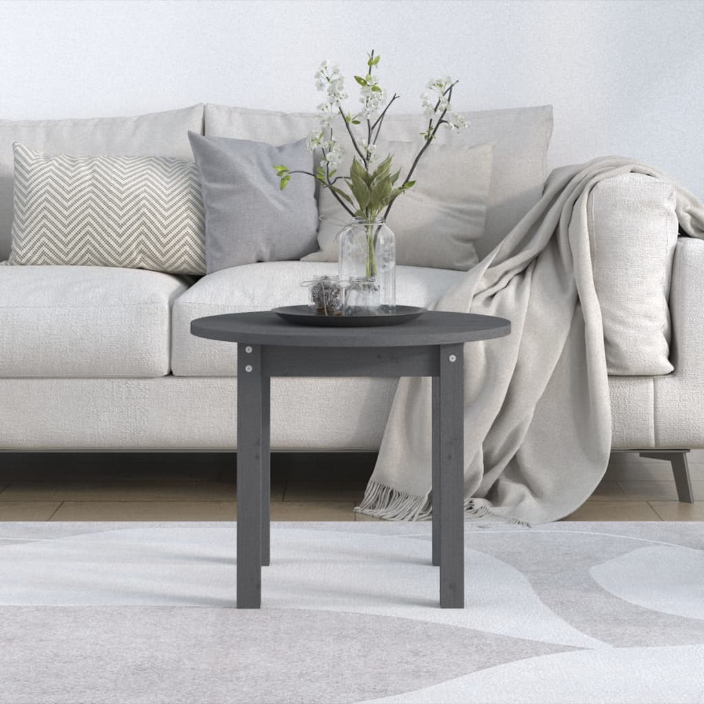 Mesa De Centro De Madera Maciza De Pino Gris Ø 55x45 Cm_1