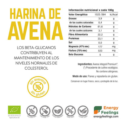 Harina de Avena premium ECO sin gluten Energy Feelings 1 Kg