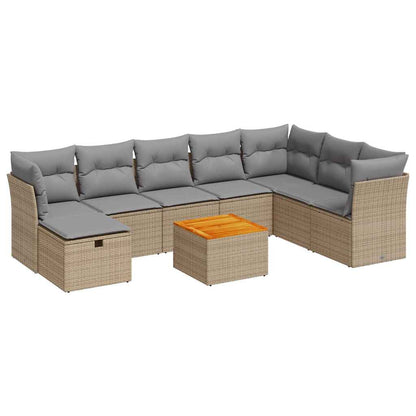 Set De Sofás De Jardín Con Cojines 9 Pzas Ratán Sintético Beige / Vetonek_4