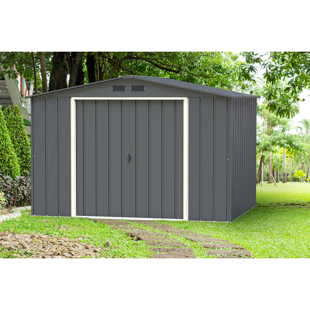 Caseta Cobertizo Eco Gandía 10×8 Metal Gris Antracita_2