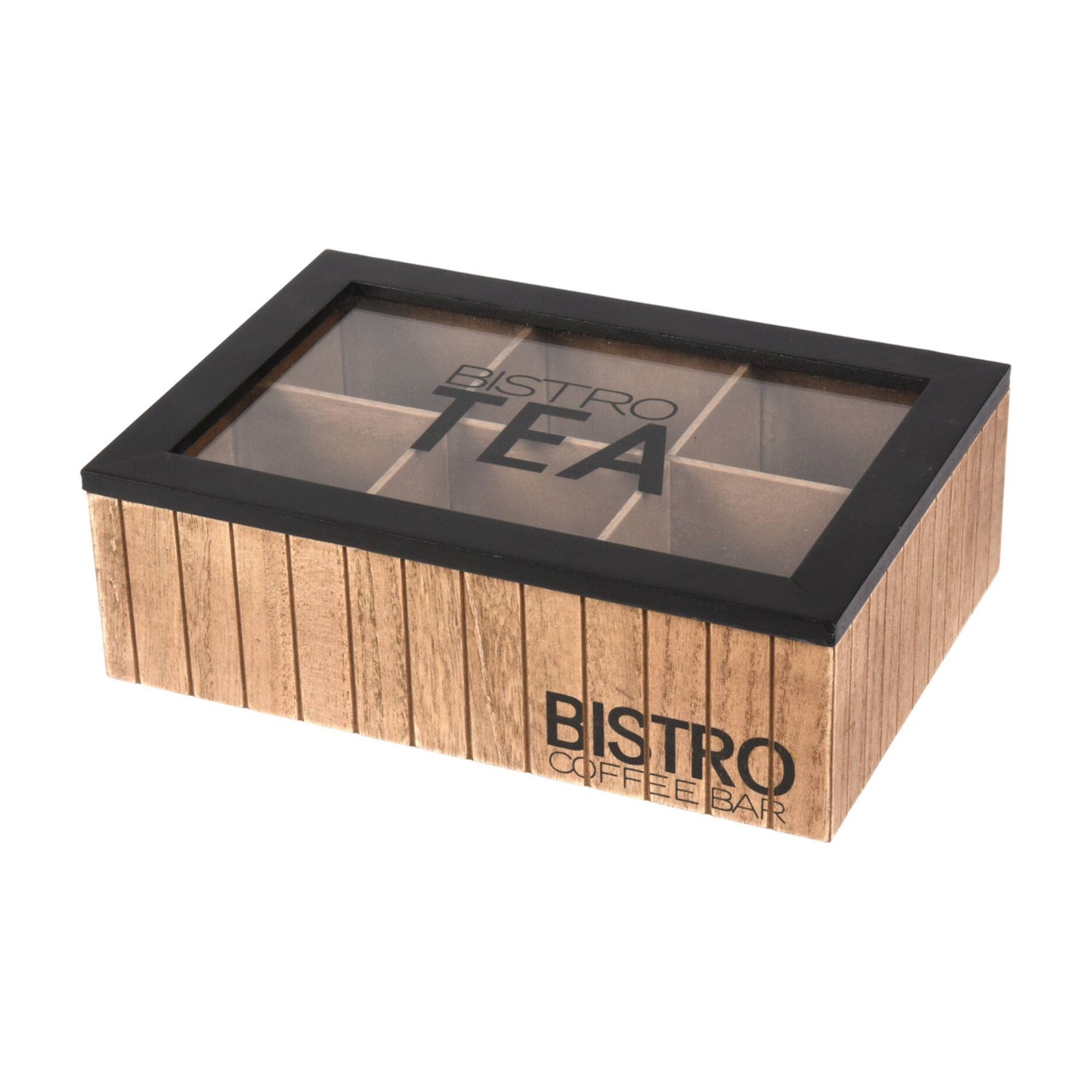 Well Home Caja De Té Con 6 Compartimentos De Diseño Bistro En Mdf Con Tapa De Cristal  24x16,5x7,5cm_0