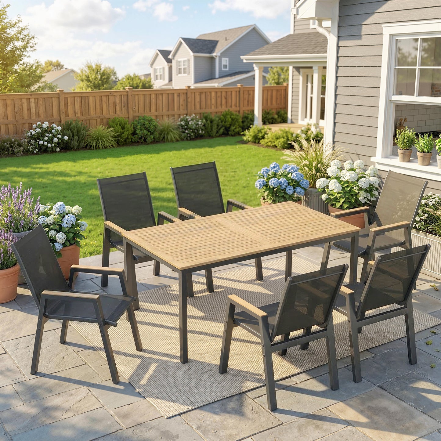 Outsunny Conjunto De Mesa Y Sillas Jardín De 7 Piezas Con Sillas Transpirables_1