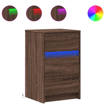 Mesita De Noche Con Luces Led Madera De Ingeniería Roble Marrón_0