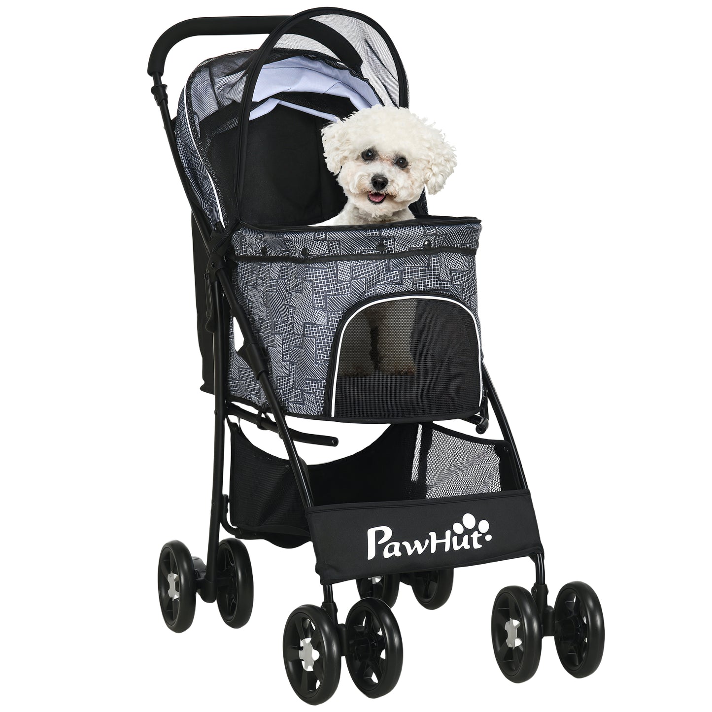 Pawhut Carrito Para Perros Plegable Con Cesta Capota Ajustable Y Ruedas Gris_0