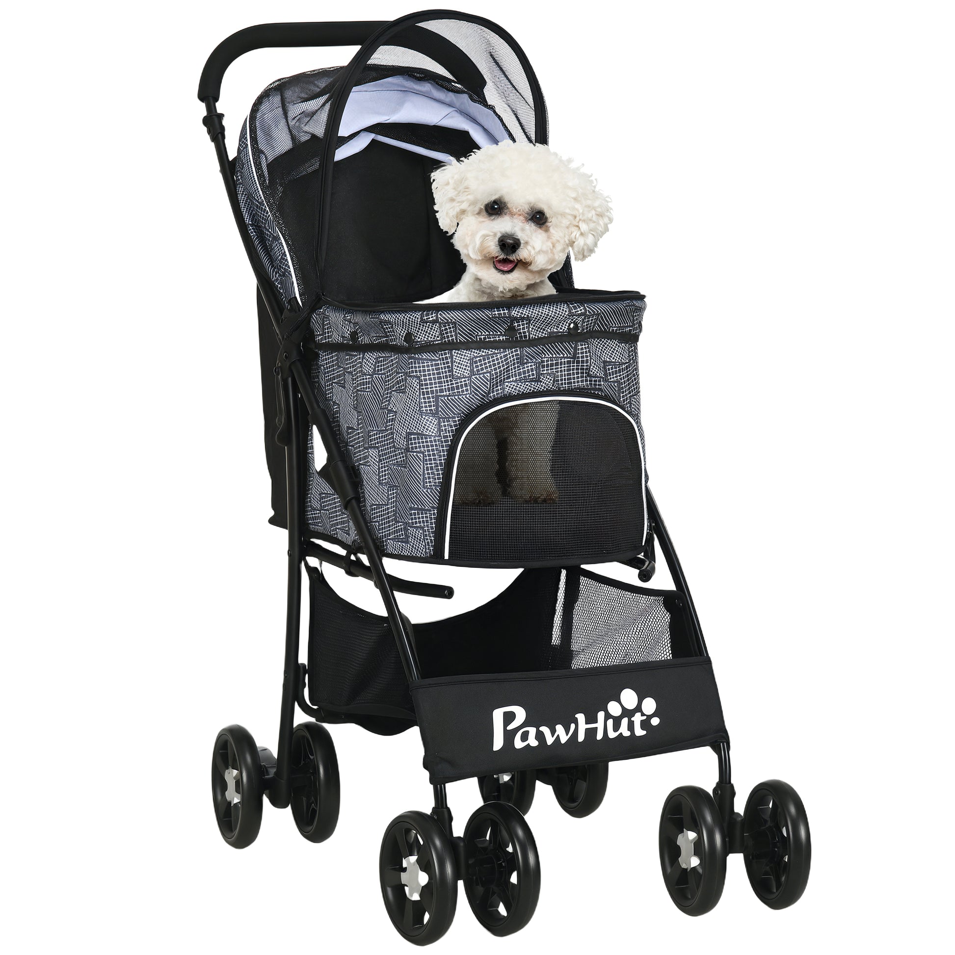 Pawhut Carrito Para Perros Plegable Con Cesta Capota Ajustable Y Ruedas Gris_0