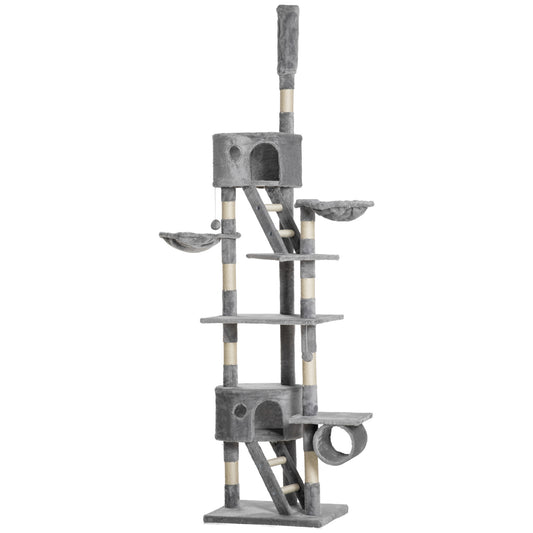 Pawhut Árbol Para Gatos De Suelo A Techo De 240-260 Cm Con Plataformas Gris_0