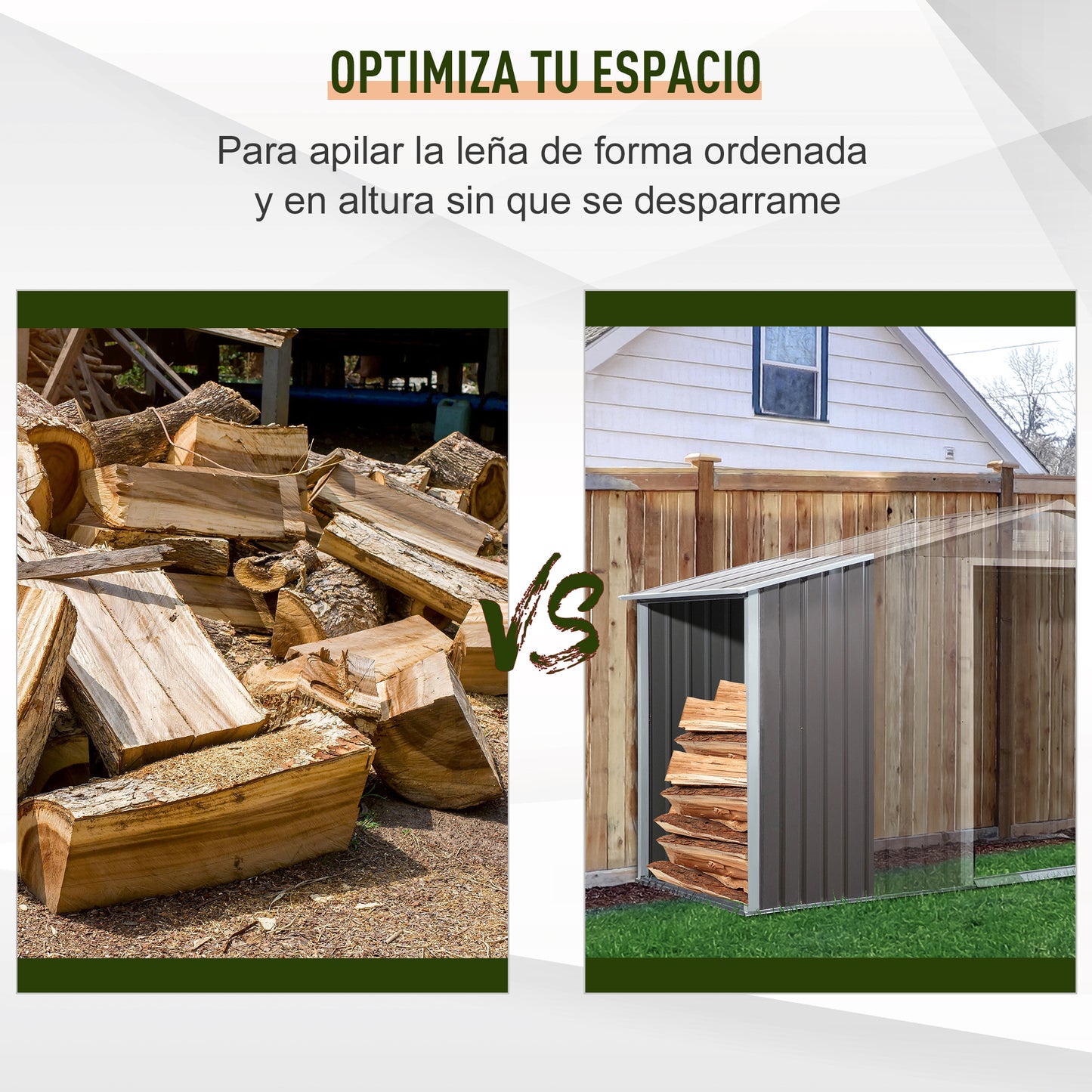 Outsunny Casetilla Para Leña Acero Galvanizado Jardín Techo Inclinado_5