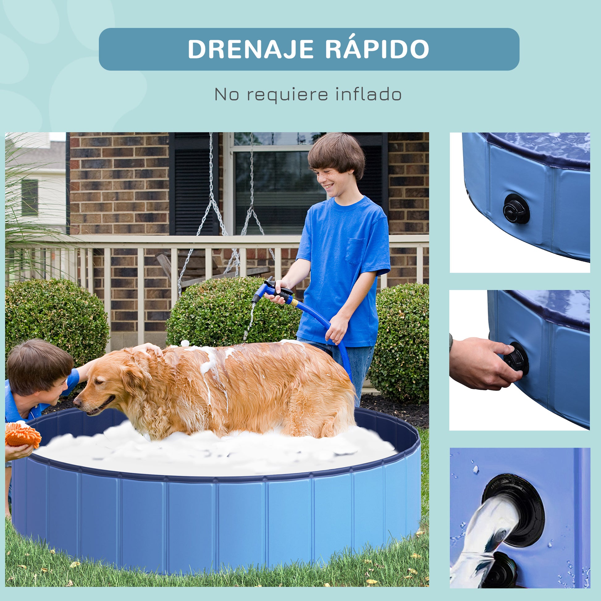Pawhut Piscina Plegable Para Perros Bañera De Pvc Interior Y Exterior Ø140x30cm_5