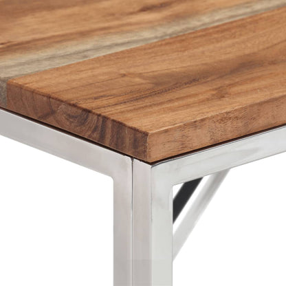 Mesa Consola Acero Inoxidable Y Madera Maciza Acacia Plateada_2