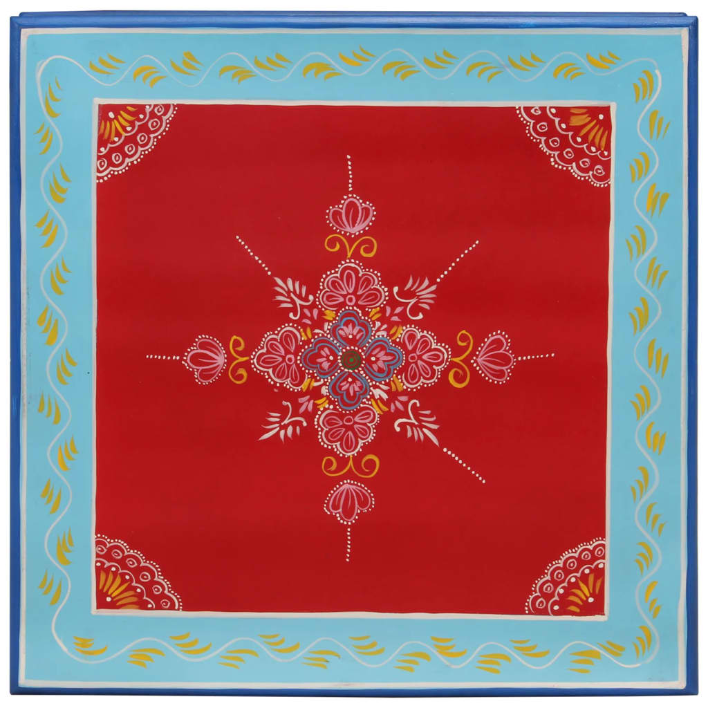 Mesa De Centro Madera Maciza De Mango Rojo Pintada A Mano_1