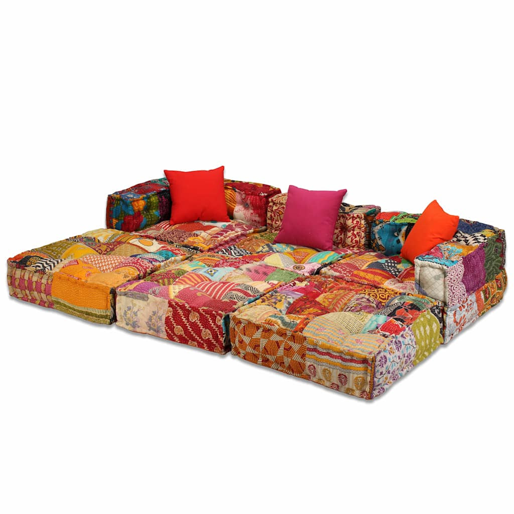 Vidaxl Puf Modular De 3 Plazas De Tela Patchwork_1