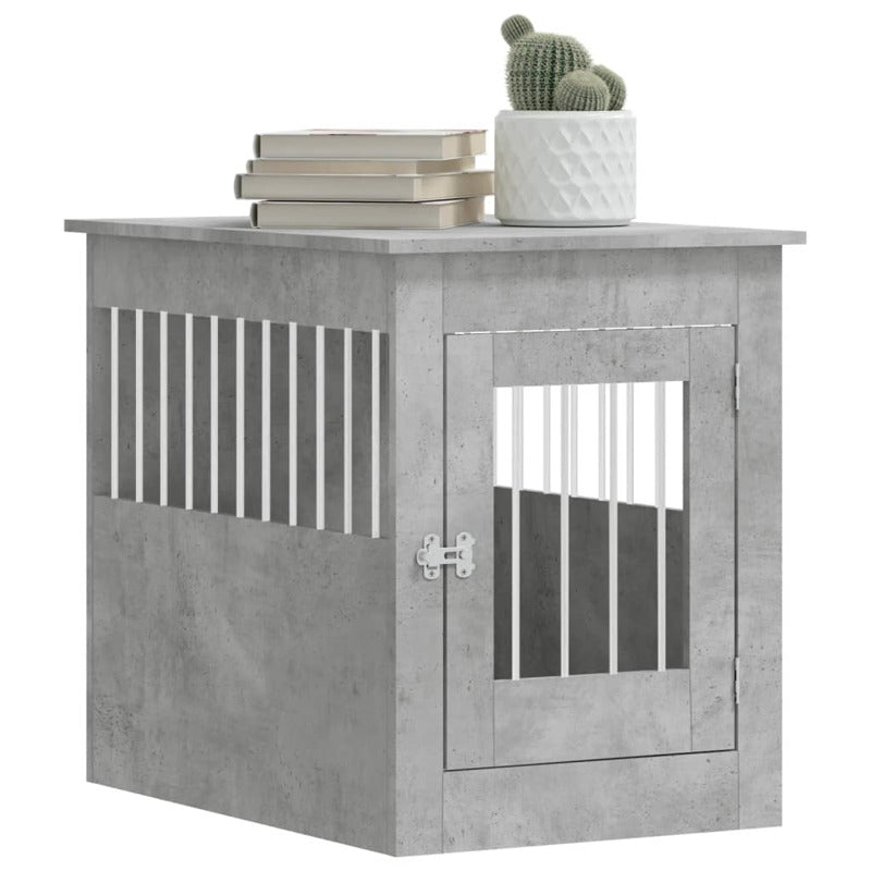 Jaula Para Perros En Mueble Estilo Hormigón Gris 55x80x68 Cm Fabricada En Material De Madera_3