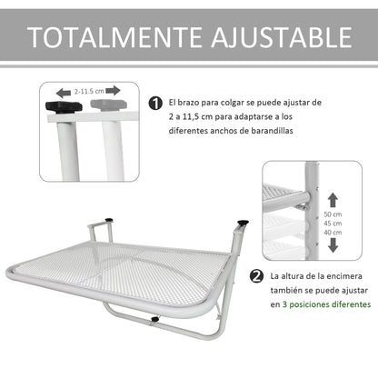 Outsunny Mesa Colgante Balcón Altura Ajustable En 3 Posiciones Carga 30kg_3