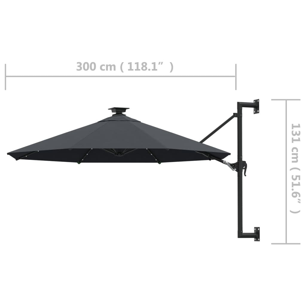 Vidaxl Sombrilla De Jardín De Pared Con Luces Led Antracita 300 Cm_2