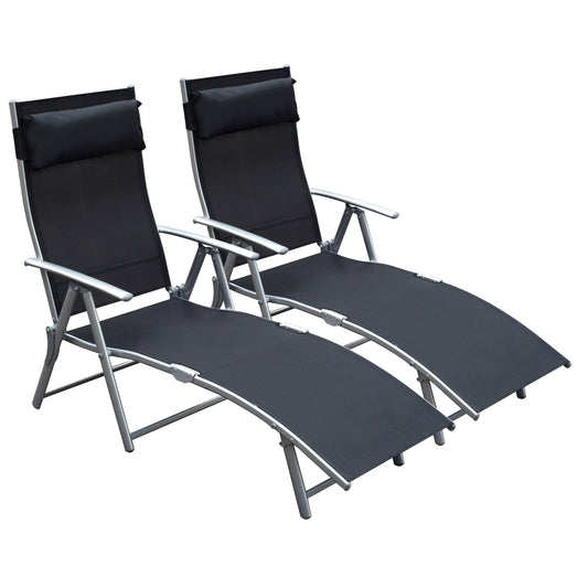 Outsunny Conjunto De 2 Tumbonas Plegables Con Almohada 137x63,5x100,5 Cm Negro_0